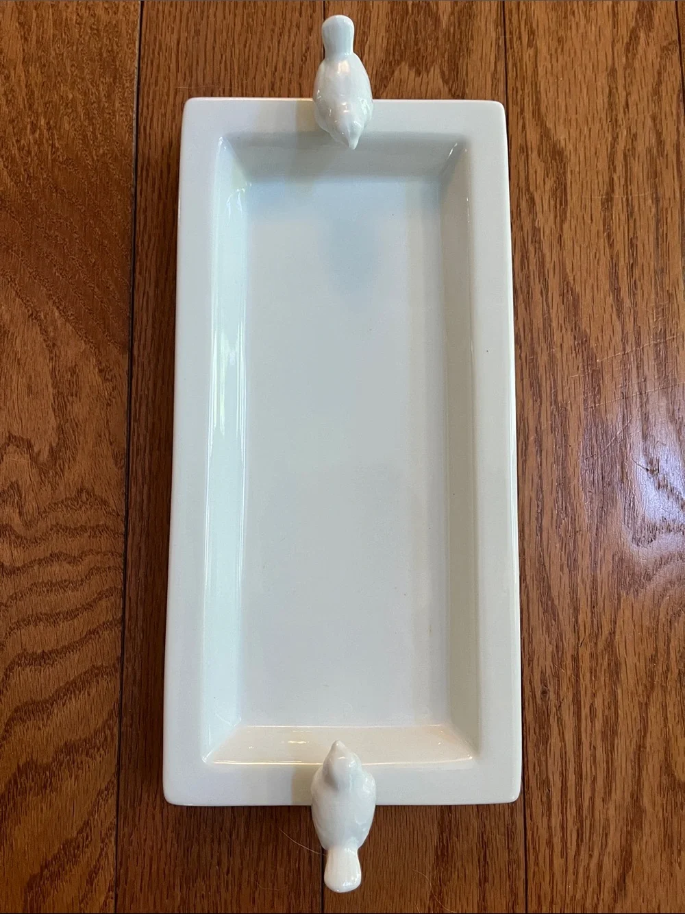 WORLD MARKET Rectangle White Ceramic Jewelry Vanity Tray Bird Handles 11